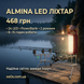 Рекламний банер акумуляторного ліхтаря Almina LED для кемпінгу та риболовлі з ціною.