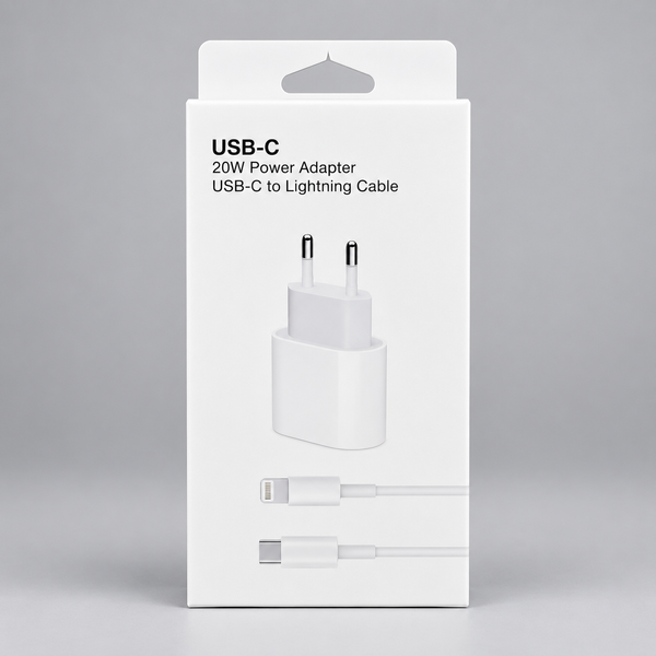 Мережевий зарядний пристрій 20W USB-C з кабелем USB-C to Lightning у коробці