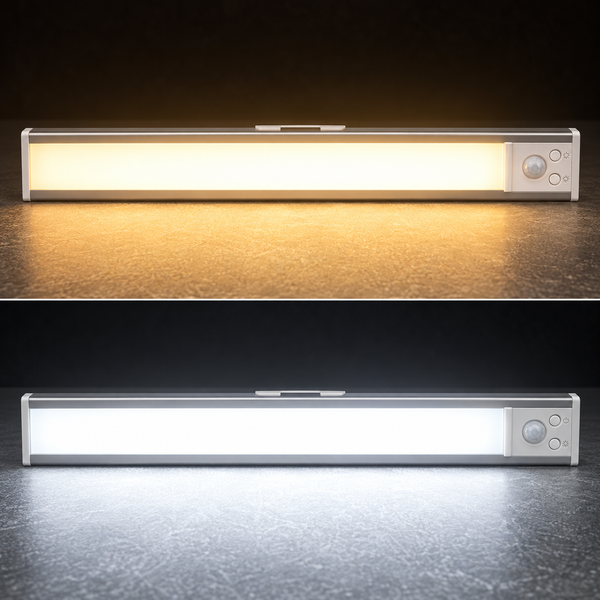 Акумуляторний LED-світильник 40 см &mdash; тепле та холодне світло в роботі