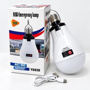 Аварійна LED-лампа 30 Вт E27 з USB-C, підвісним гачком, кабелем та заводською коробкою