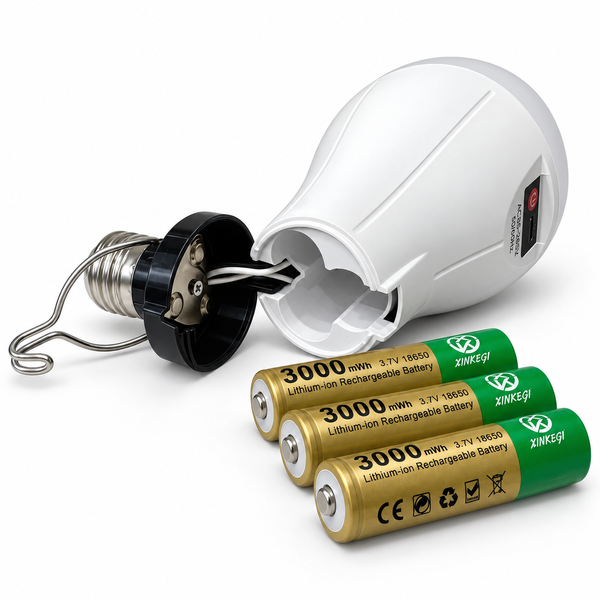 Аварійна LED-лампа Y6930 з 3 змінними акумуляторами 18650 &mdash; відкритий корпус і відсік для батарейок