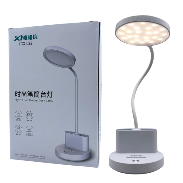 LED настільна лампа з гнучкою ніжкою та органайзером, упаковка та товар